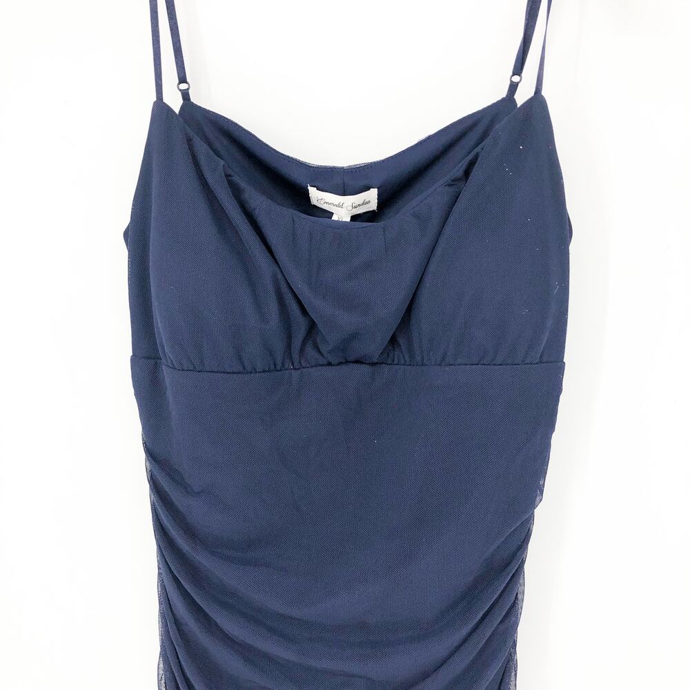 EMERALD SUNDAE JUNIORS Gathered Mini Dress XL Navy Blue Bodycon Ruched NWT - Picture 4 of 9
